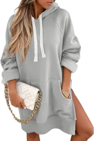 Akivide Women's Fall Oversized Cute Long Sleeve Split Hoodies with Pocket 2024 Casual Loose Drawstring Fit Hooded Sweatshirt