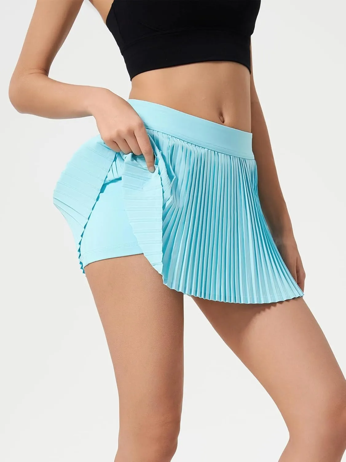 ALCEA ROSEA Womens Pleated Tennis Mini Skirt Elastic High Waisted Flowy Golf Skort Athletic Chiffon Skirts with Pockets 2809
