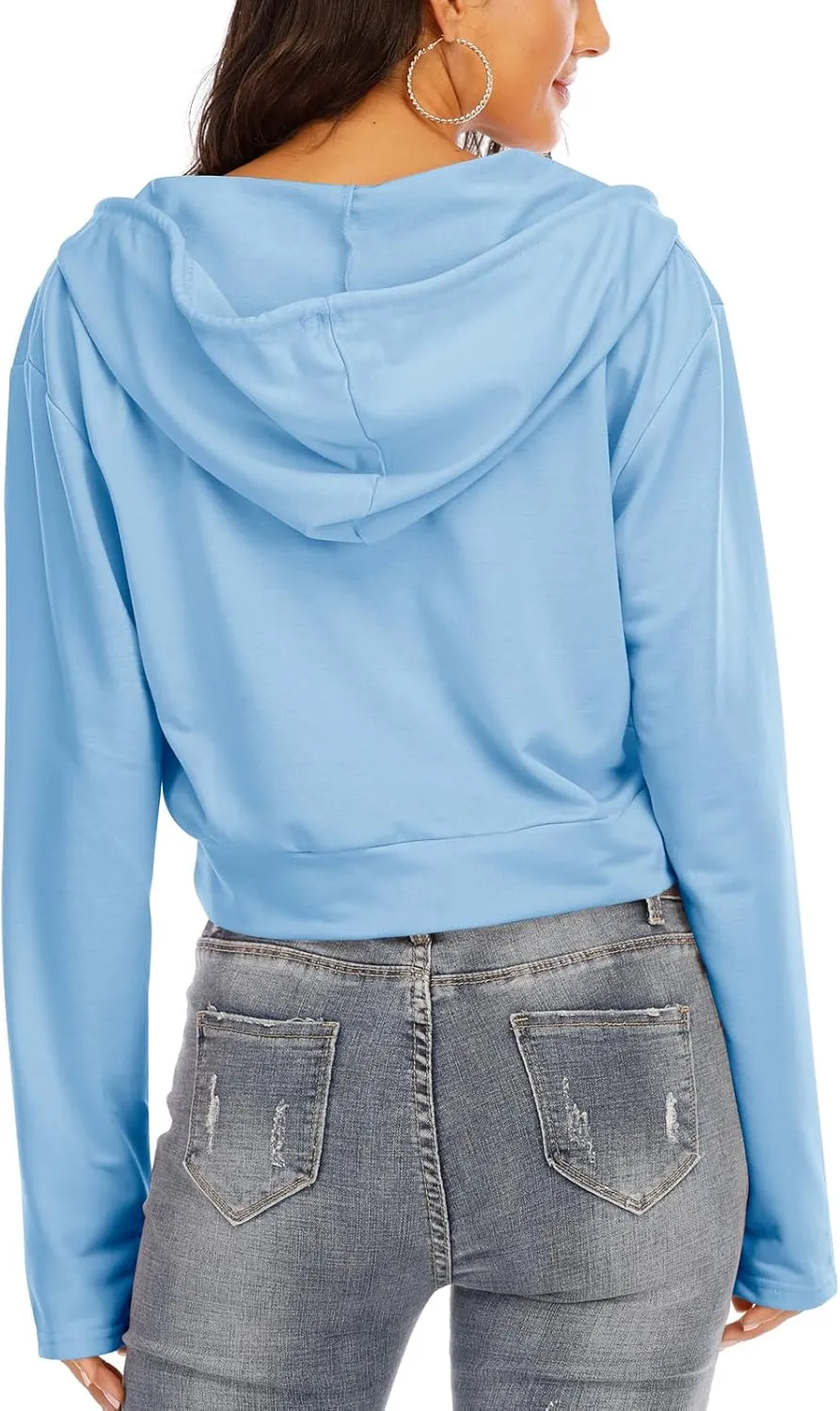 Anbenser Womens Cropped Hoodies Long Sleeve Pullover Crop Top Deep V Neck Sweatshirt