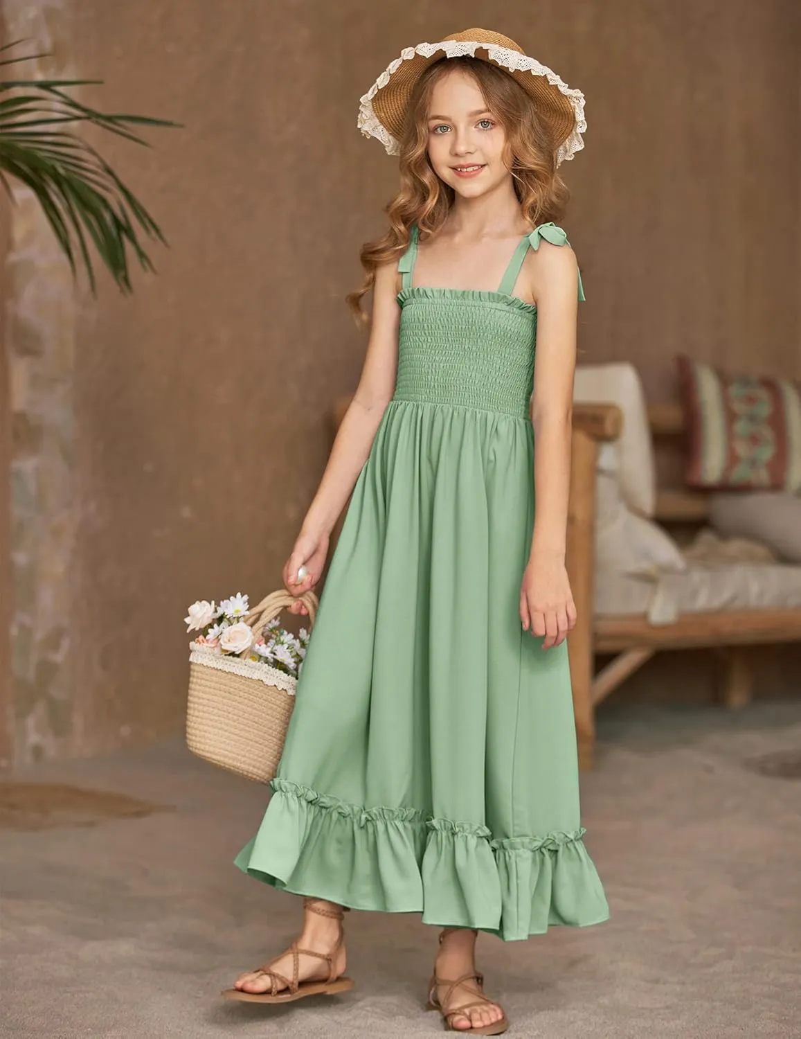 Arshiner Girls Summer Dress Boho Beach Casual Smocked Maxi Dresses 6-13 Years