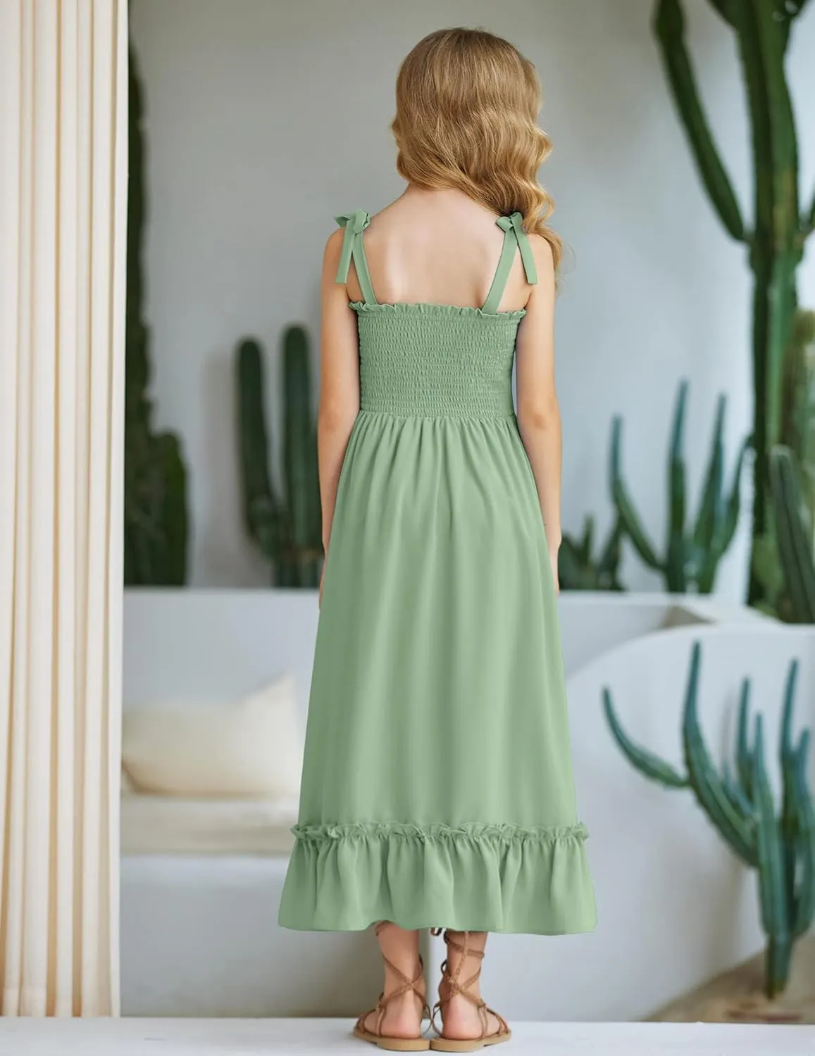 Arshiner Girls Summer Dress Boho Beach Casual Smocked Maxi Dresses 6-13 Years