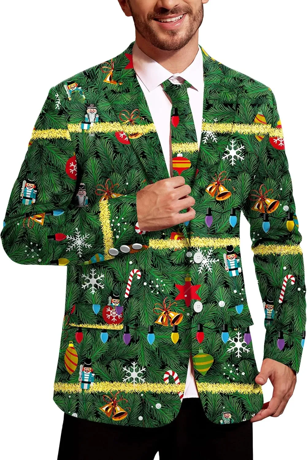 Arvilhill Men's Christmas Blazer with Tie - Ugly X-Mas Festive Jacket - Christmas Theme Party Suit for Men (S-XXL)