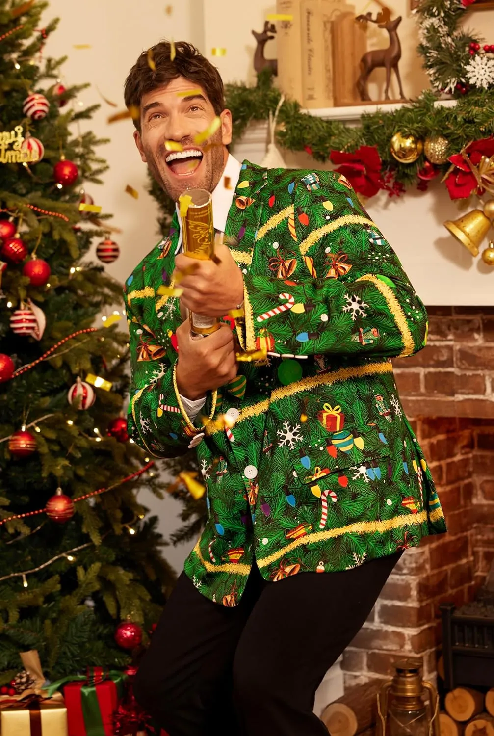 Arvilhill Men's Christmas Blazer with Tie - Ugly X-Mas Festive Jacket - Christmas Theme Party Suit for Men (S-XXL)