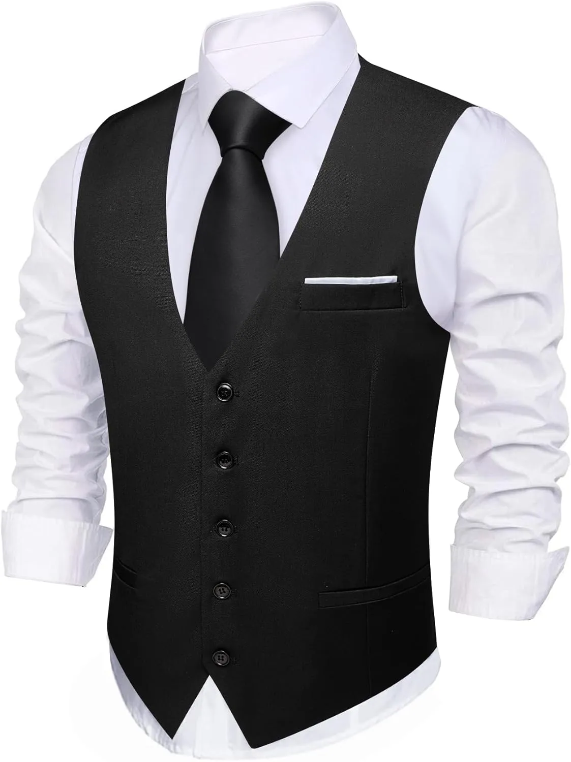 Barry.Wang Mens Formal Suit Vest Striped Casual V-neck Slim Fit Solid Color Waistcoat for Wedding Party Tuxedo