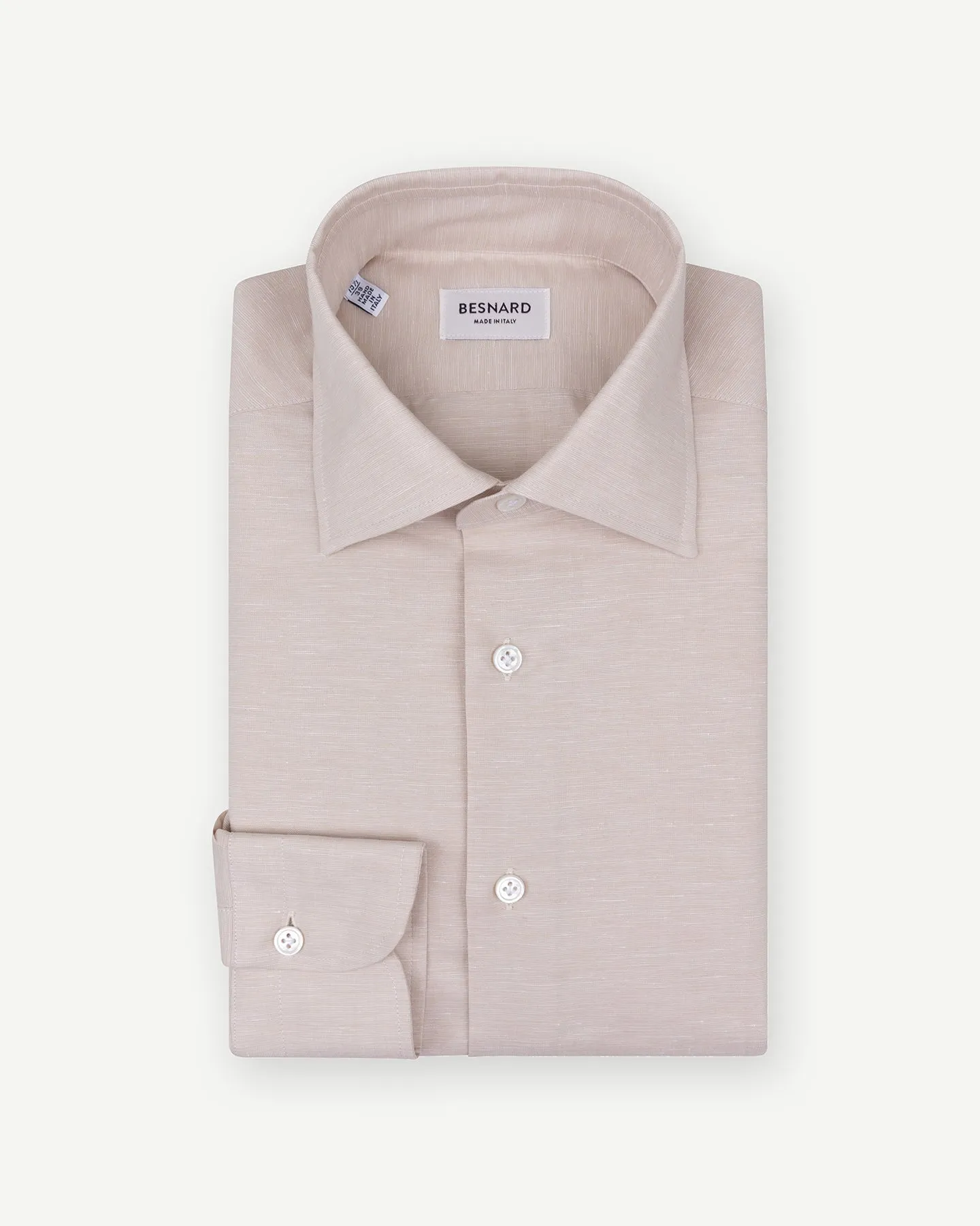 Beige Cotton Linen Spread Collar Shirt