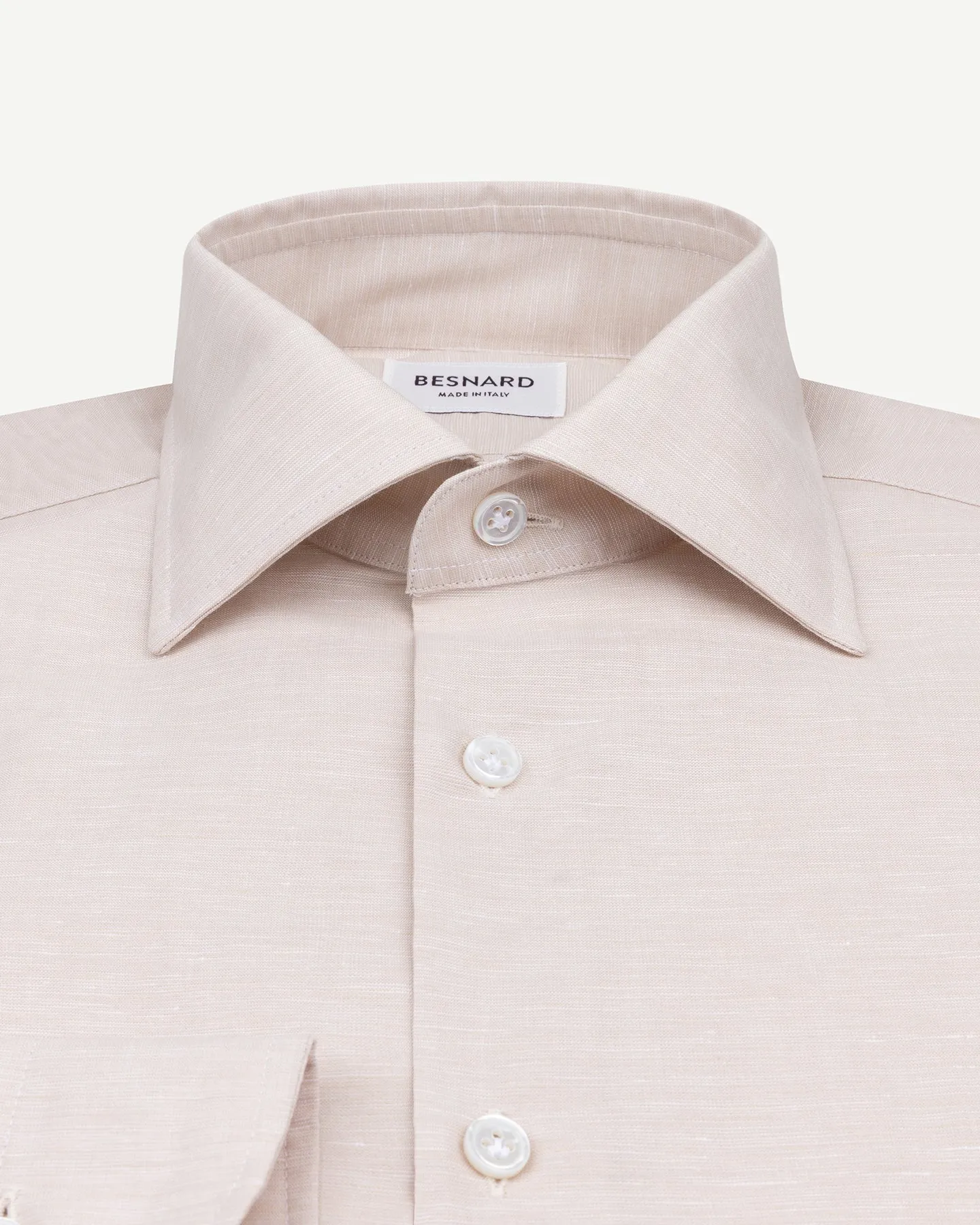 Beige Cotton Linen Spread Collar Shirt