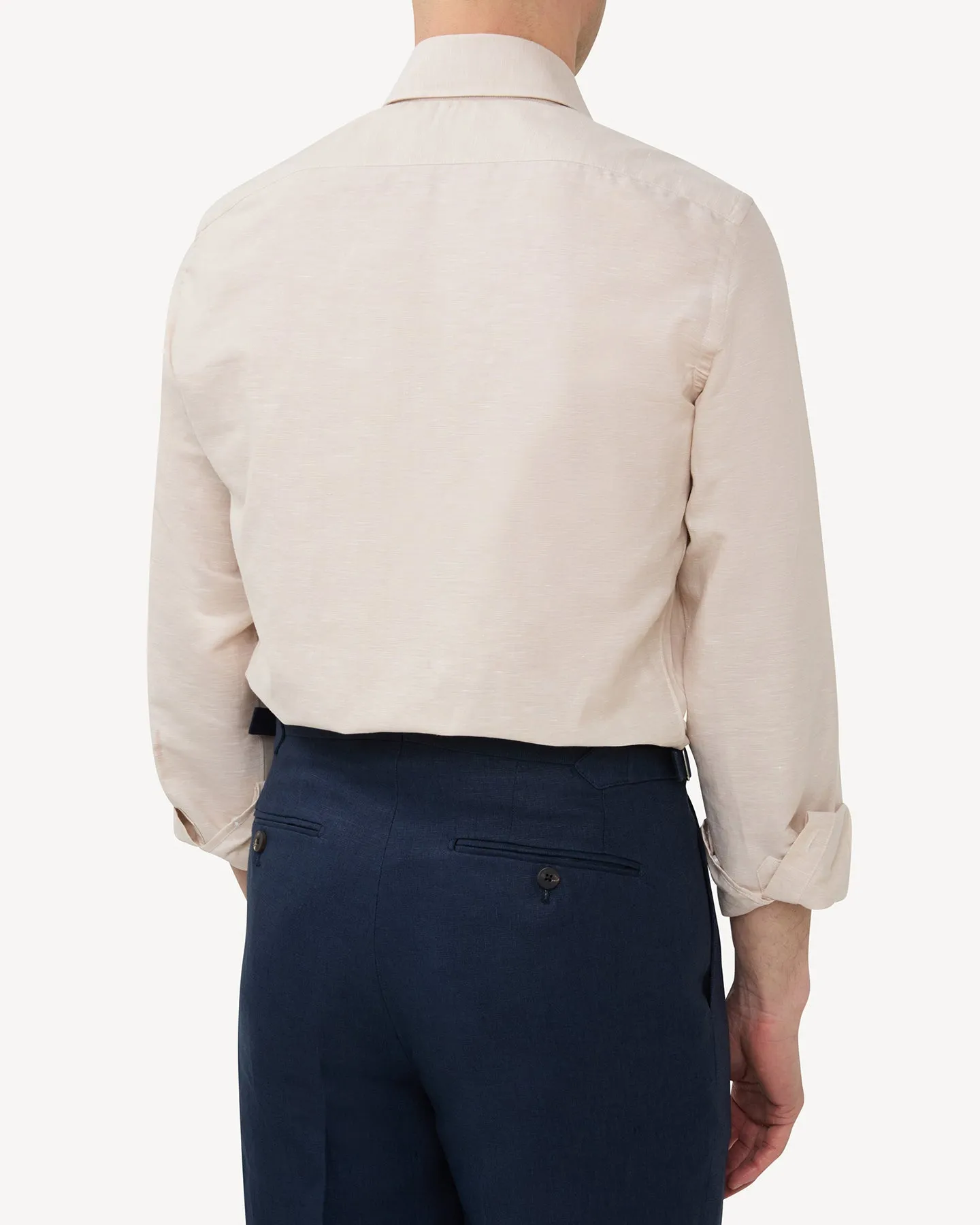 Beige Cotton Linen Spread Collar Shirt