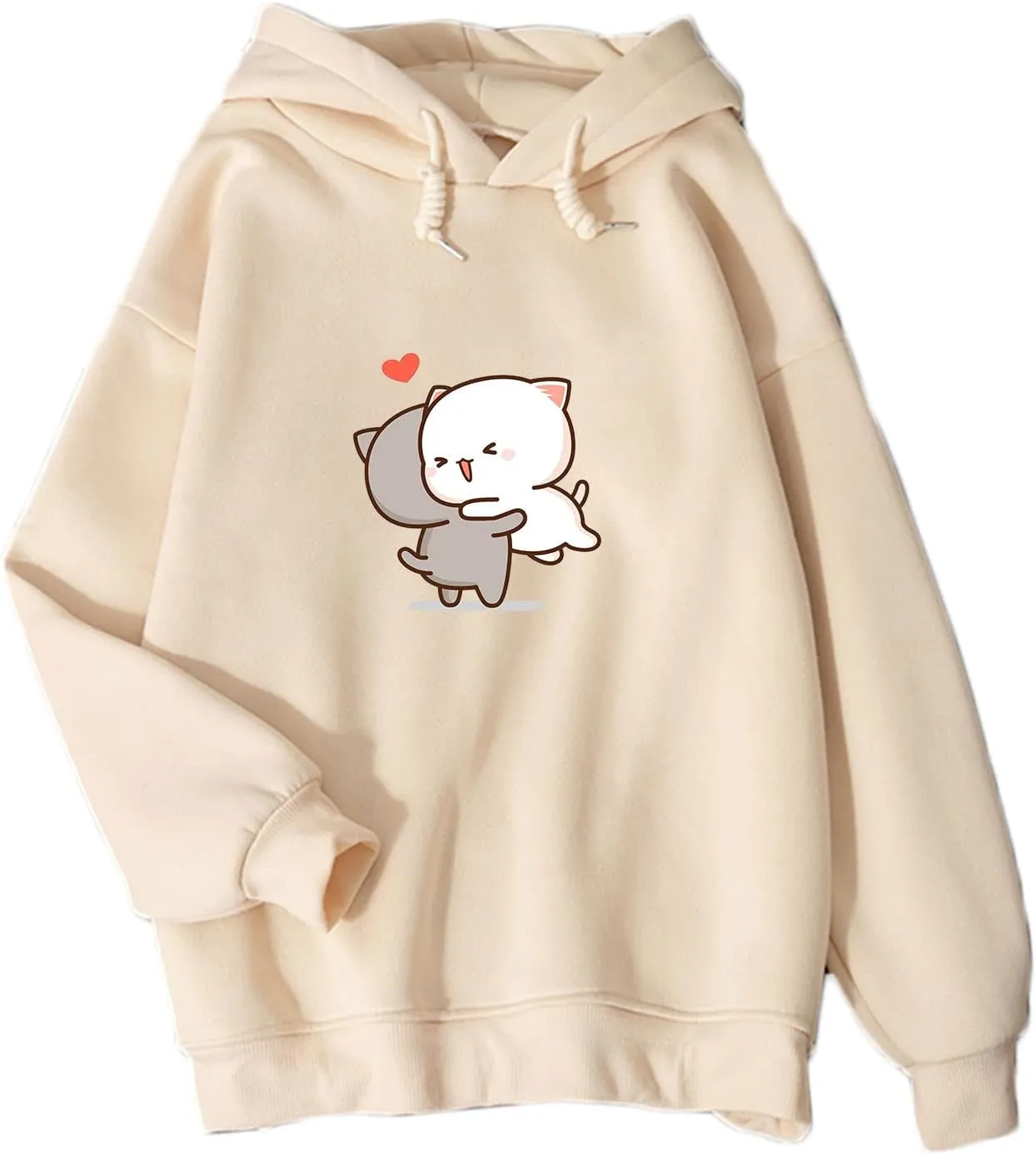 Bobeutou Cute Cartoon Cat Hoodie for Teen Girls Kawaii Graphic Oversized Aesthetic Fleece Preppy Sweatshirts Women Pullover