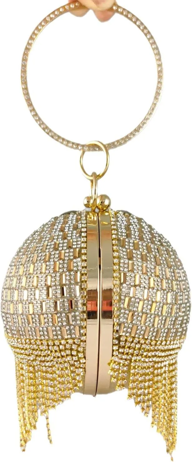Boutique De FGG Round Ball Crystal Clutch Purse Women Formal Evening Bags Wedding Party Tassel Rhinestone Clutch Bags,Mini