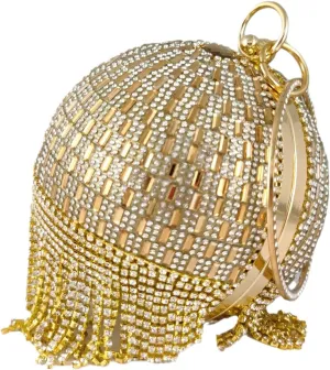 Boutique De FGG Round Ball Crystal Clutch Purse Women Formal Evening Bags Wedding Party Tassel Rhinestone Clutch Bags,Mini