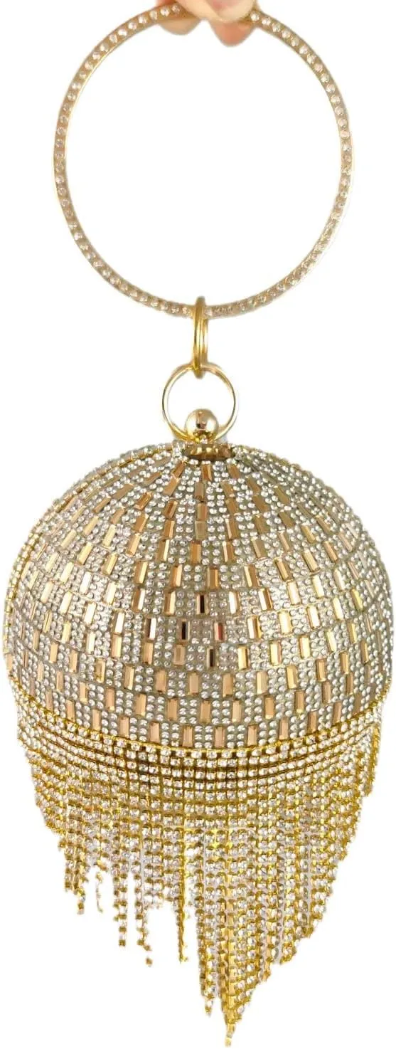 Boutique De FGG Round Ball Crystal Clutch Purse Women Formal Evening Bags Wedding Party Tassel Rhinestone Clutch Bags,Mini