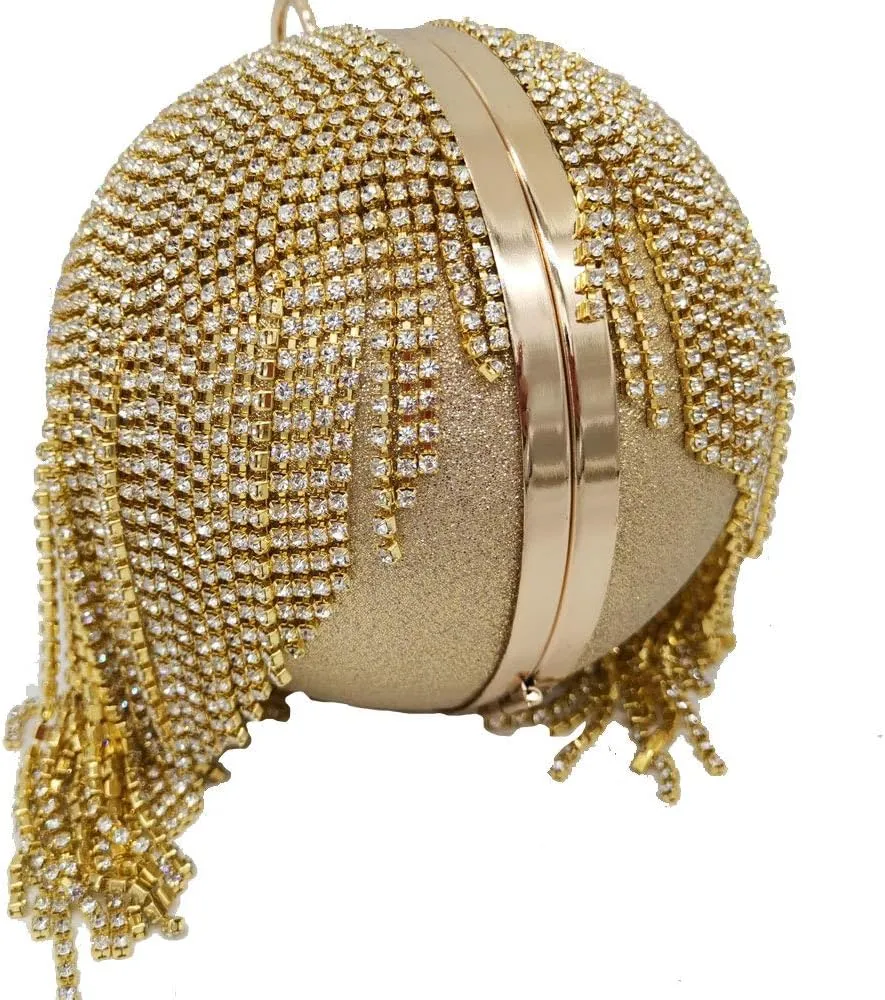 Boutique De FGG Round Ball Crystal Clutch Purse Women Formal Evening Bags Wedding Party Tassel Rhinestone Clutch Bags,Mini