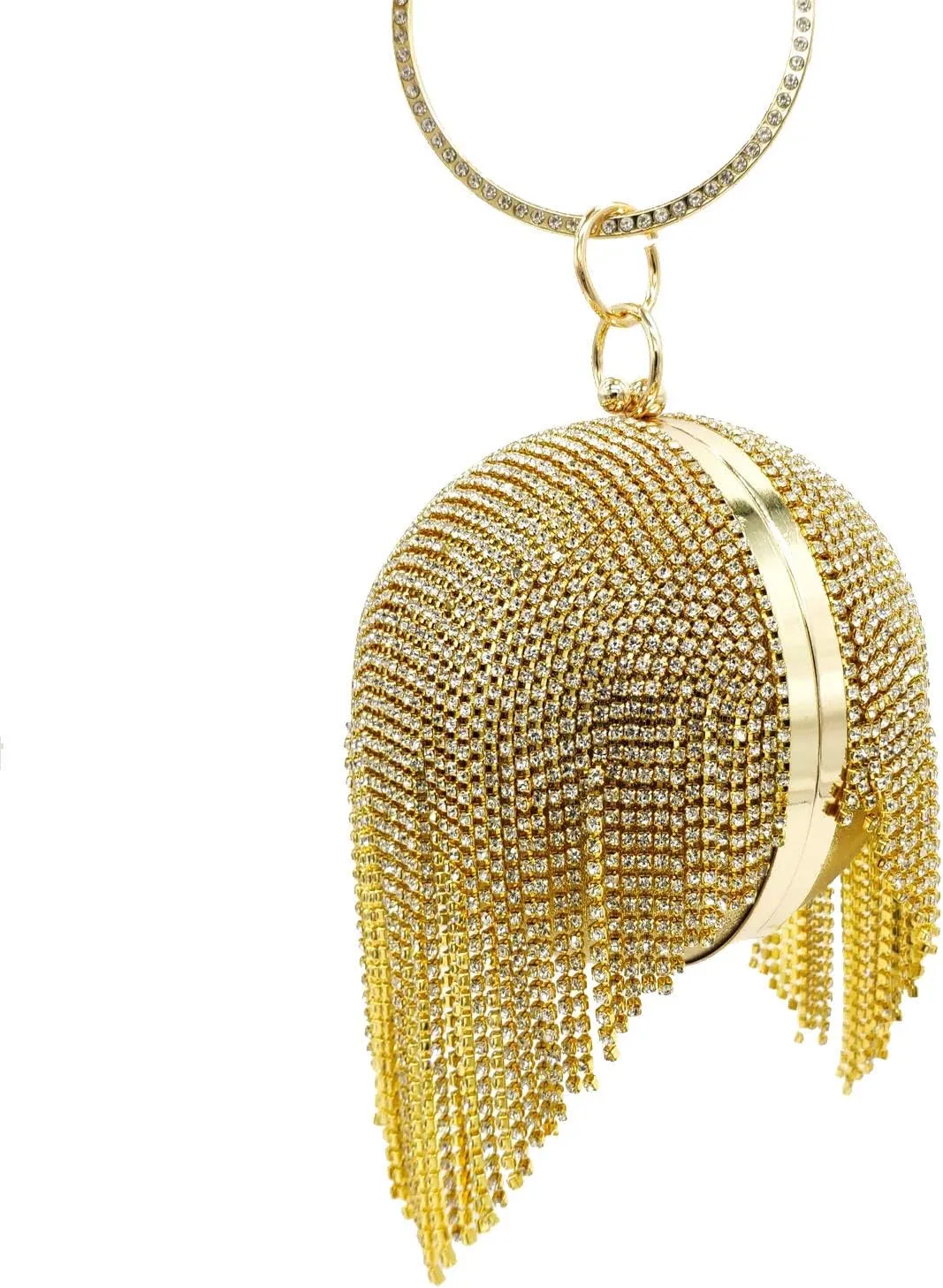 Boutique De FGG Round Ball Crystal Clutch Purse Women Formal Evening Bags Wedding Party Tassel Rhinestone Clutch Bags,Mini