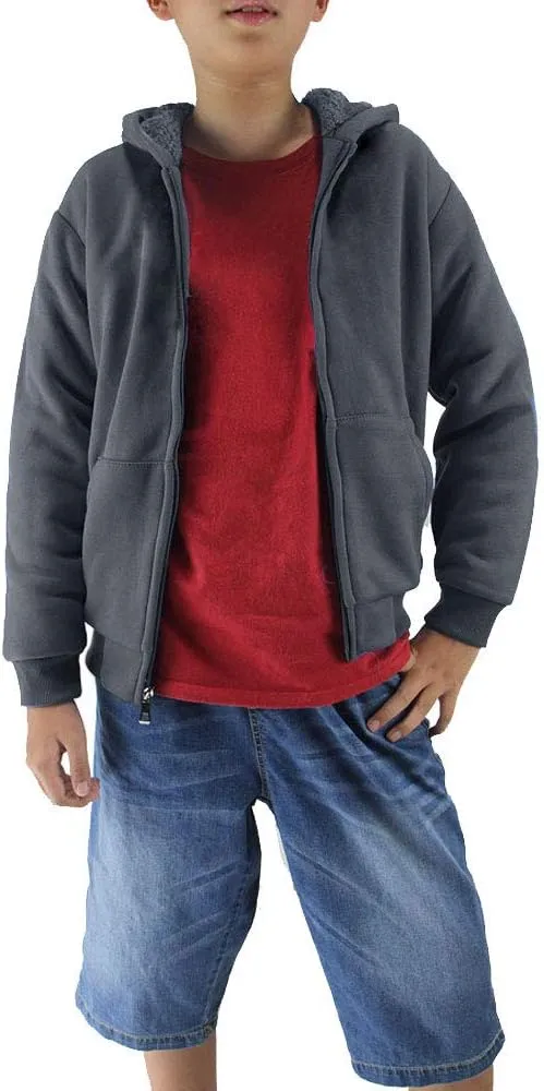 Boys Hoodies Full Zip Up Sherpa Lined Fleece Lined Athletic Youth Kids Sweatshirts,Size 8-16
