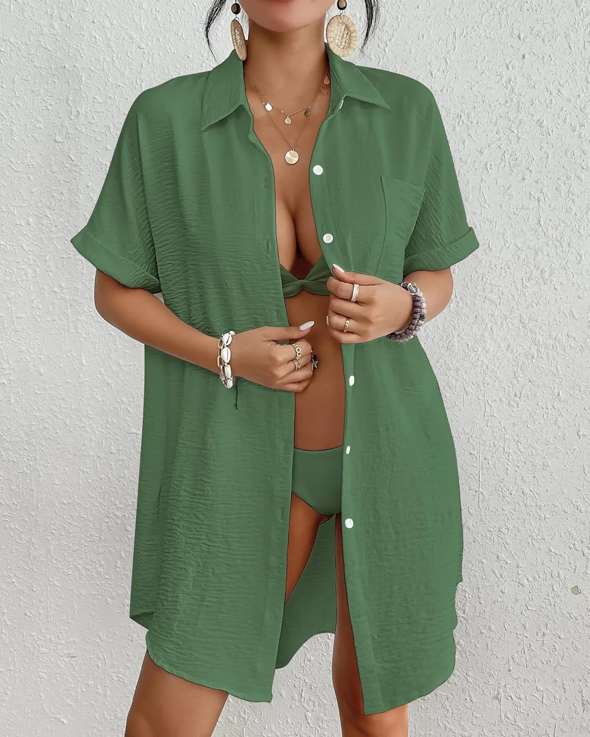 Bsubseach Women Swimsuit Coverup Shirt Dress Button Down Bathing Suit Cover Up Beachwear