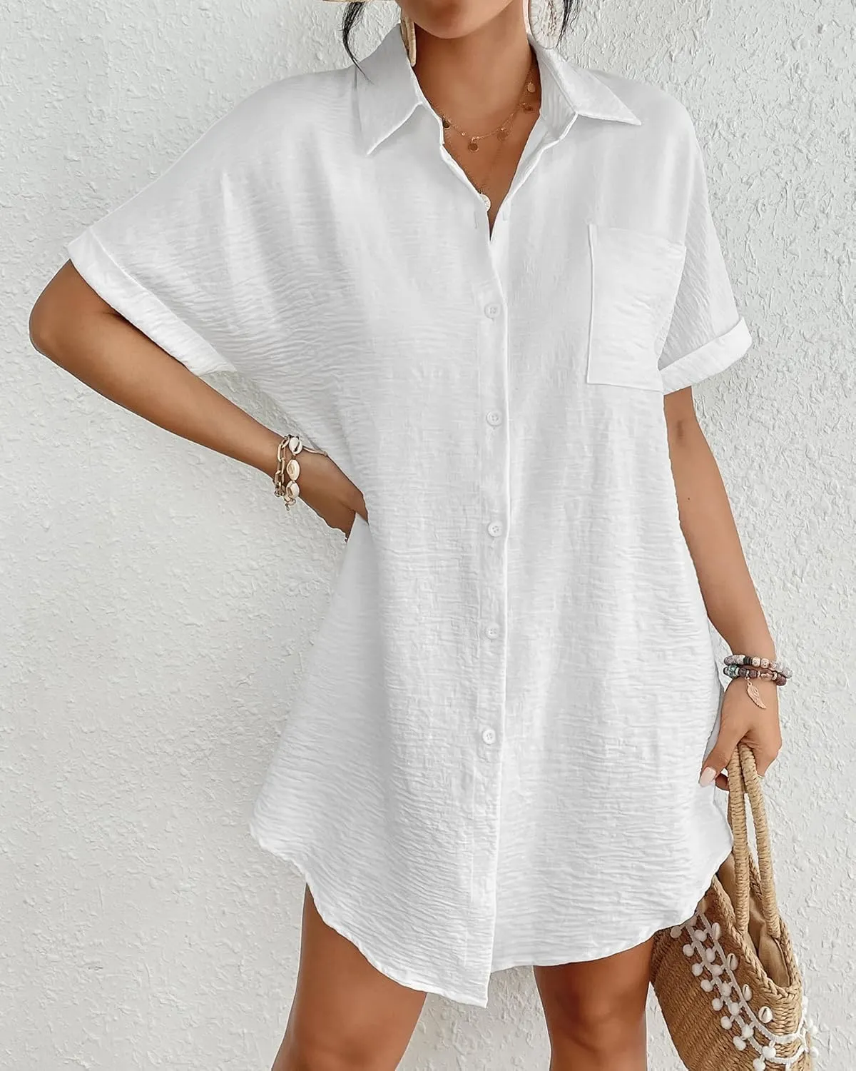 Bsubseach Women Swimsuit Coverup Shirt Dress Button Down Bathing Suit Cover Up Beachwear