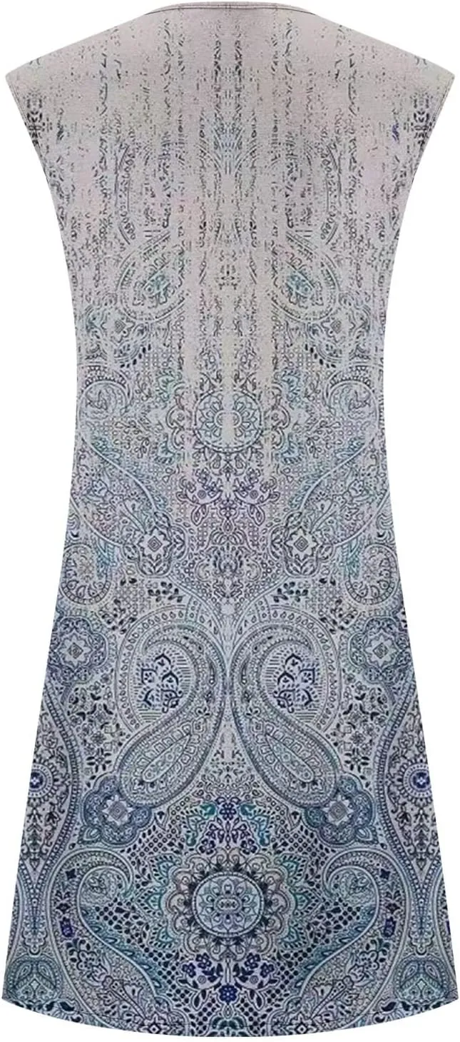 Ceboyel Womens 2023 Floral Tunic Dress Button Short Dresses Sleeveless Pleated Summer Causal Dress Cute Trendy Boho Clothes
