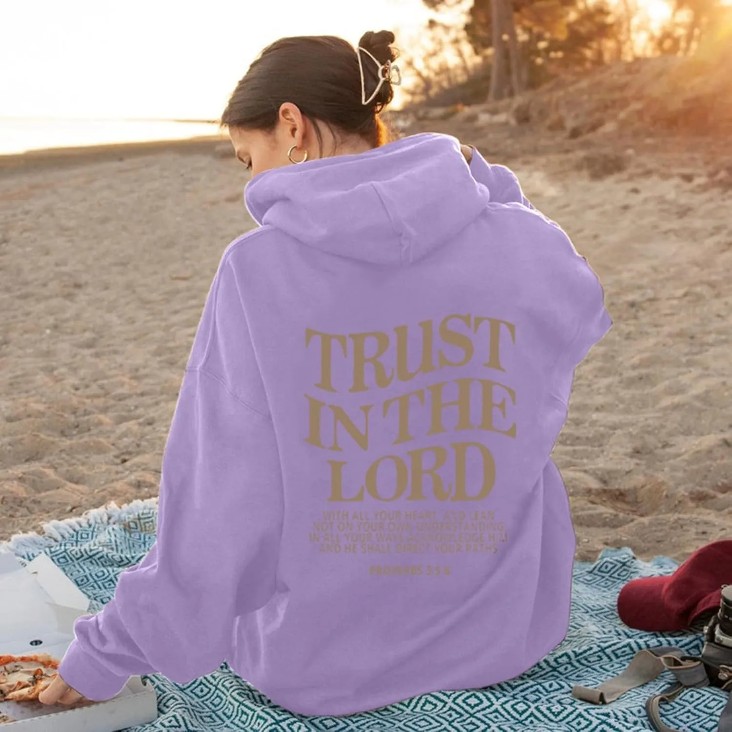 Christian Hoodies for Women Trust in The Lord Bible Verse Graphic Oversized Sweatshirts Casual Long Sleeve Hooded Pullover