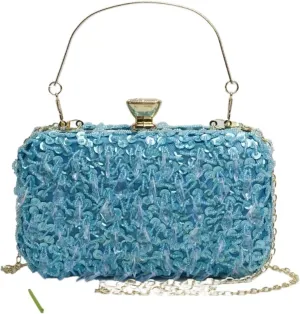 Clutch Purses for Women Crystal Blue Beaded Women's Clutch Purse Elegant Glitter Handbag for Dinner Events