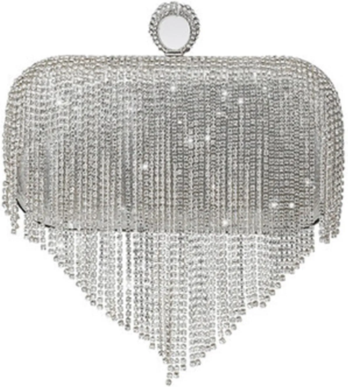 Clutch Purses for Women Rhinestone Evening Clutch Bag for Women Silver Small Handbag with Tassel Chain Shoulder Strap