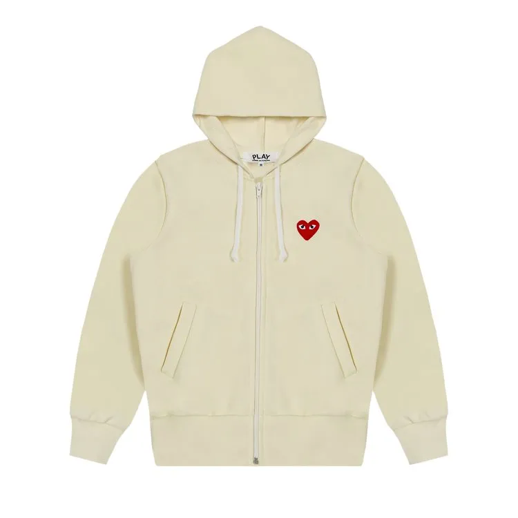 Comme des Garçons PLAY Zip Up Hoodie 'Ivory', white