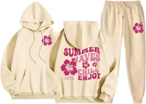 Cute 2 Piece Outfits for Women Teen Girls Preppy Puff 2024 Fall Fleece Pocket Drawstring Pullover Oversized Sweatpant