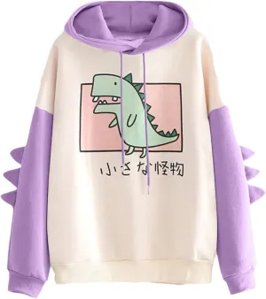 Dinosaur Hoodie Kawaii Pullover Cute Hooded Sweatshirt For womens