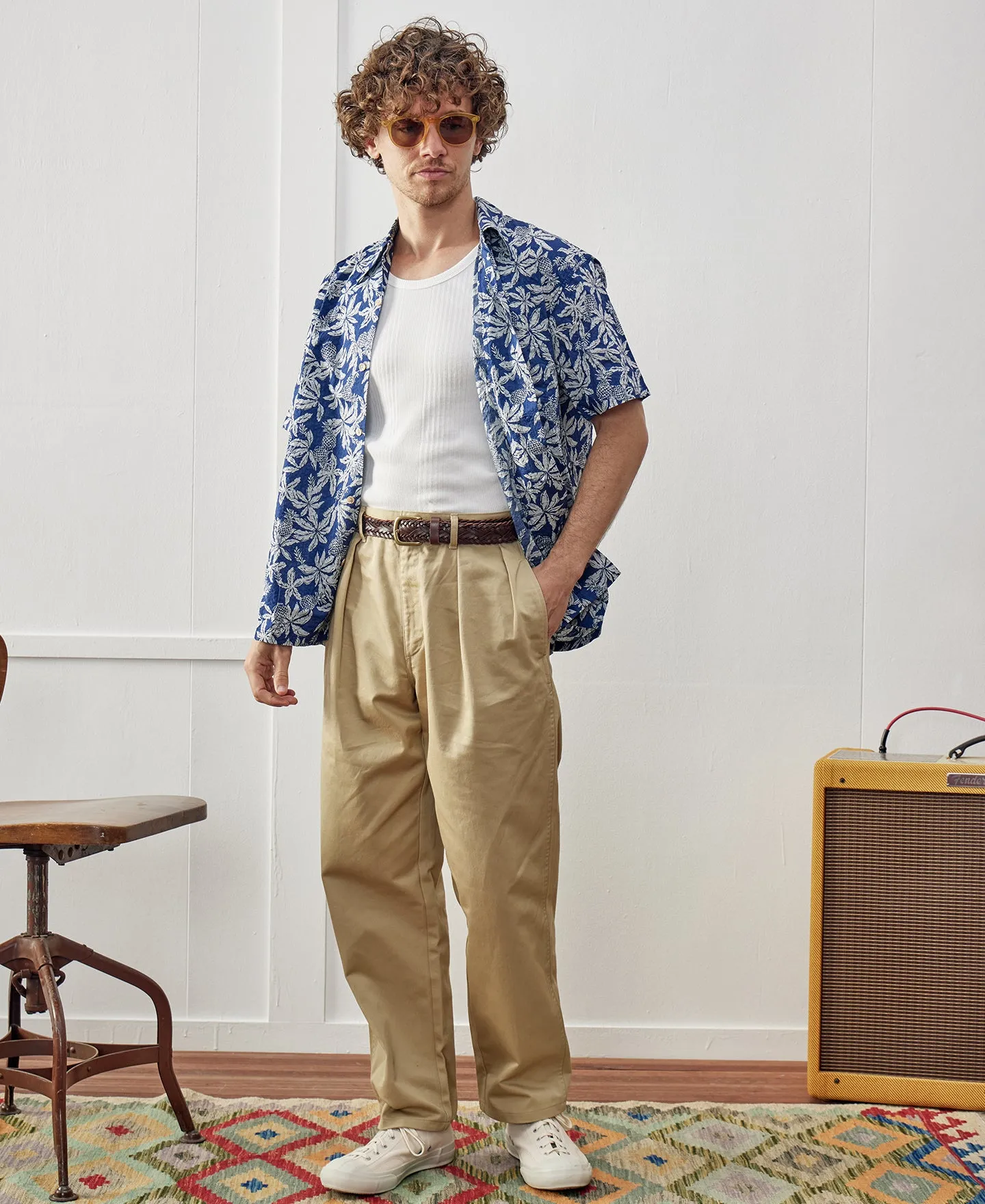Double-Pleat Relaxed Fit Twill Chino Trousers