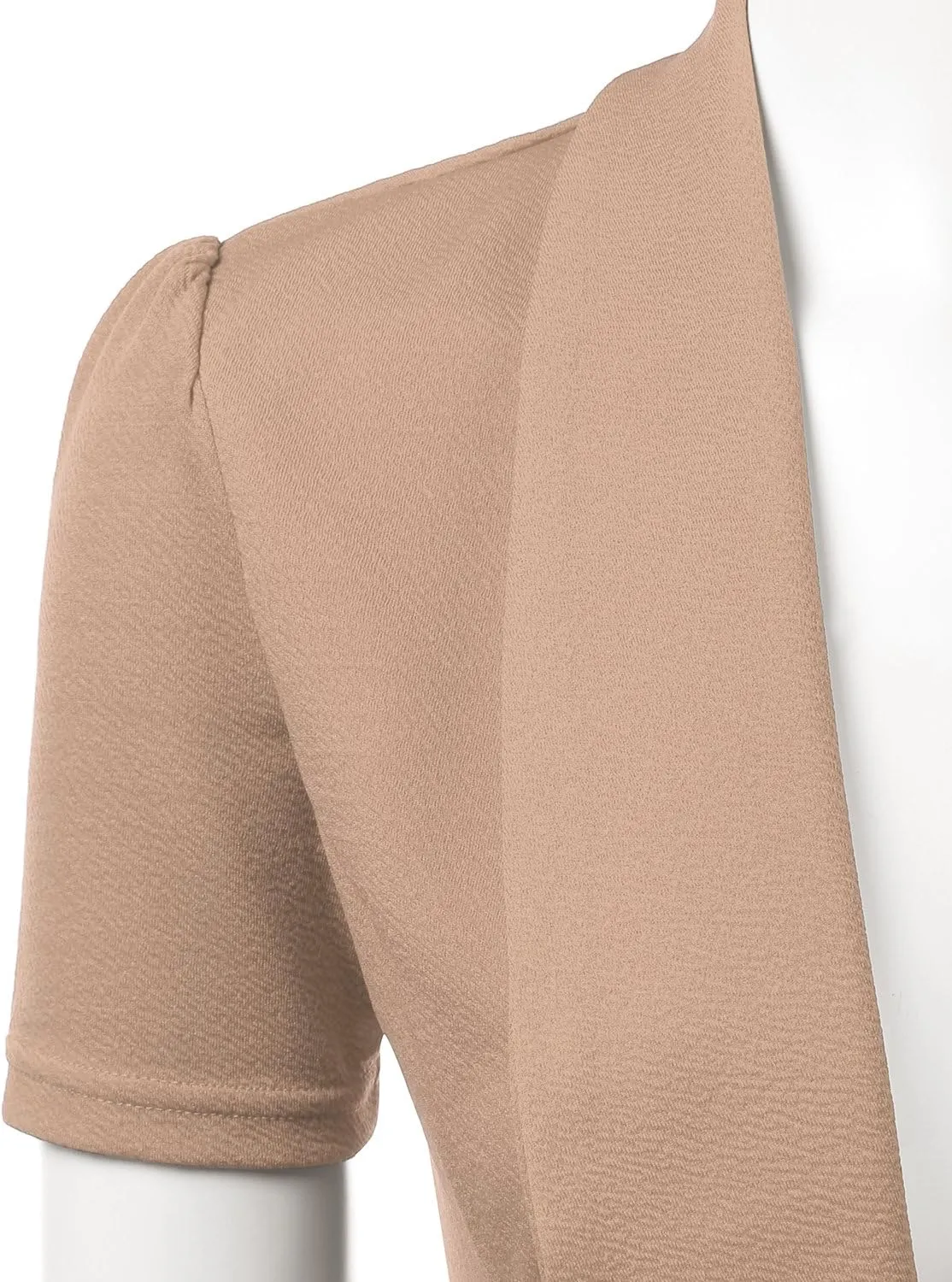 DOUBLJU Casual Draped Ruffles Blazer Short Sleeve Basic Open Front Cardigan Jacket for Womens with Plus Size Work Office Suit