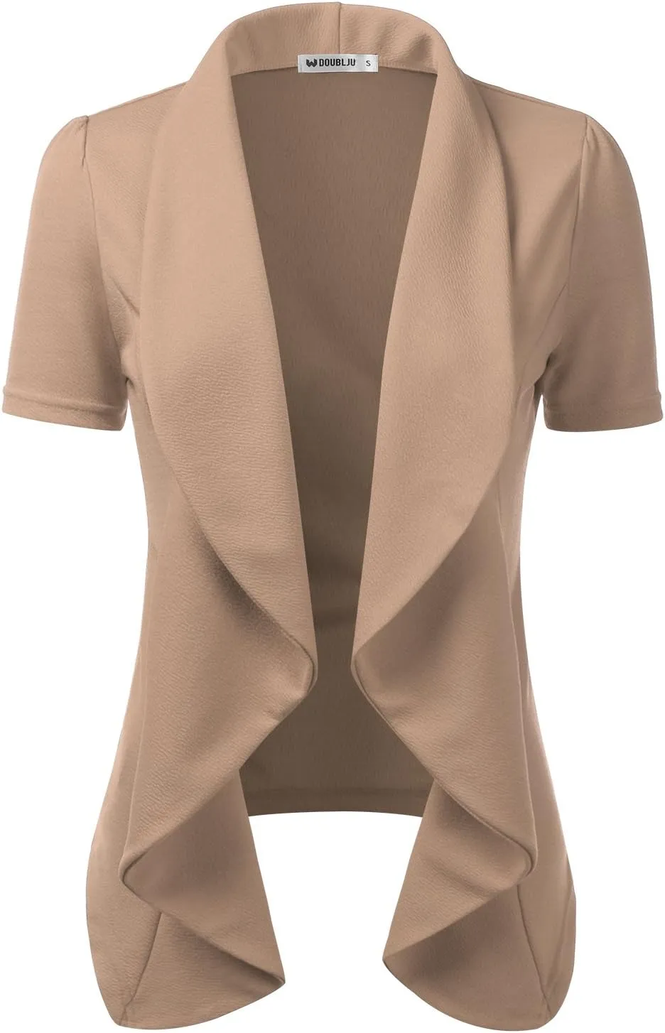 DOUBLJU Casual Draped Ruffles Blazer Short Sleeve Basic Open Front Cardigan Jacket for Womens with Plus Size Work Office Suit