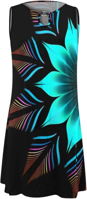 Eduavar Summer Dresses for Women 2024, Mini Dresses for Women Summer Floral Print Sleeveless Crew Neck Beach Tank Dress