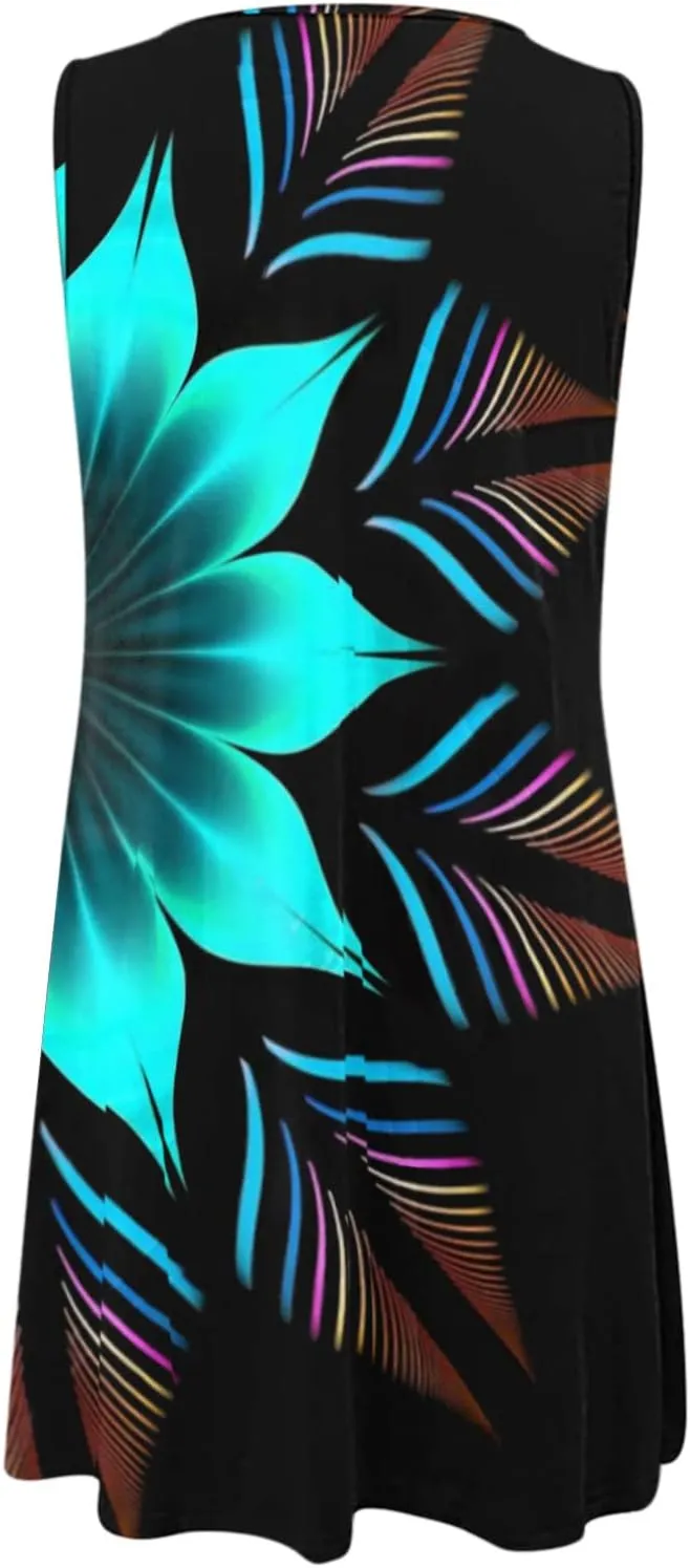 Eduavar Summer Dresses for Women 2024, Mini Dresses for Women Summer Floral Print Sleeveless Crew Neck Beach Tank Dress
