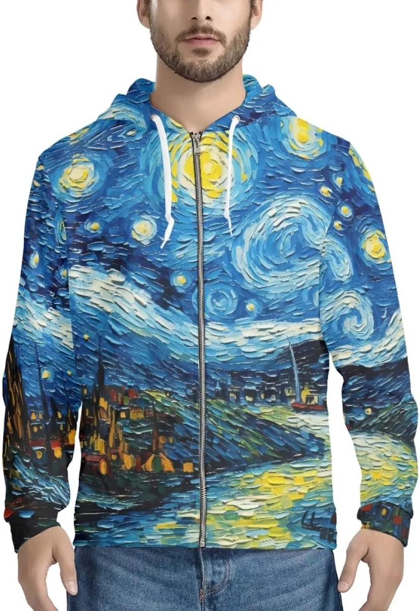 ENLACHIC Men's Novelty Cool 3D Galaxy Wolf Print Graphic Hoodies Zip up Hoodie Pullover Sweatshirts