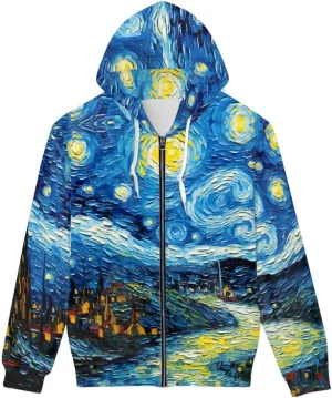 ENLACHIC Men's Novelty Cool 3D Galaxy Wolf Print Graphic Hoodies Zip up Hoodie Pullover Sweatshirts