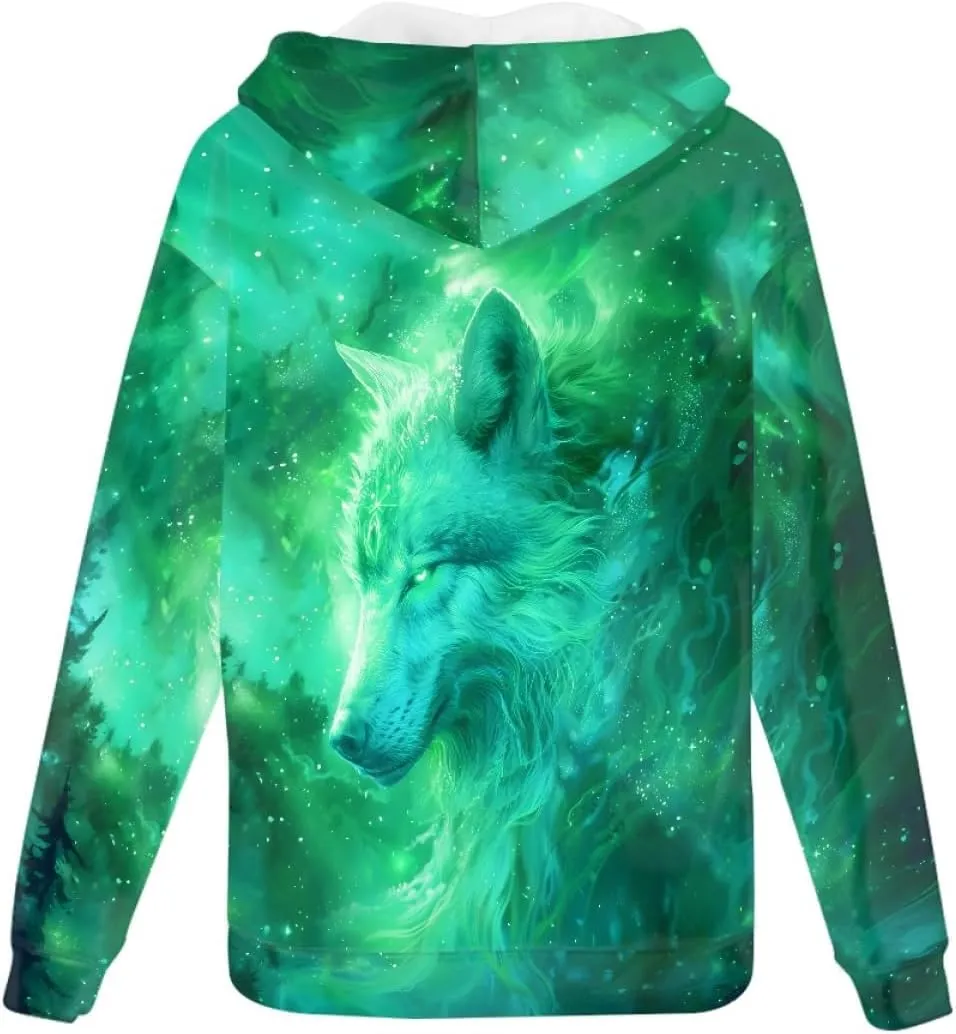 ENLACHIC Men's Novelty Cool 3D Galaxy Wolf Print Graphic Hoodies Zip up Hoodie Pullover Sweatshirts