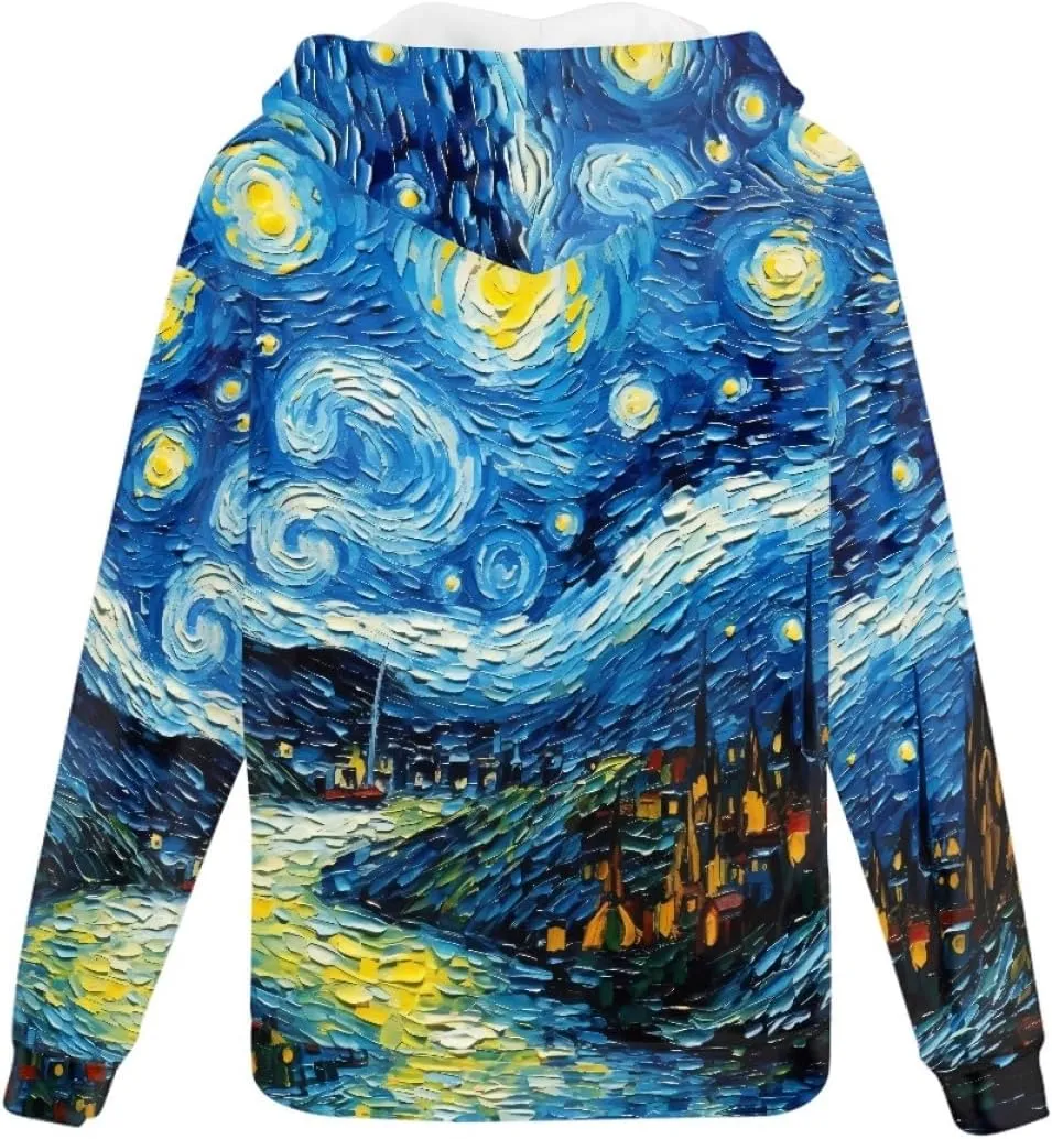 ENLACHIC Men's Novelty Cool 3D Galaxy Wolf Print Graphic Hoodies Zip up Hoodie Pullover Sweatshirts