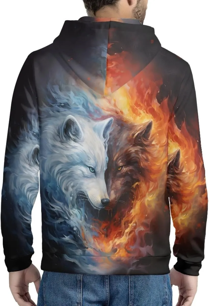 ENLACHIC Men's Novelty Cool 3D Galaxy Wolf Print Graphic Hoodies Zip up Hoodie Pullover Sweatshirts