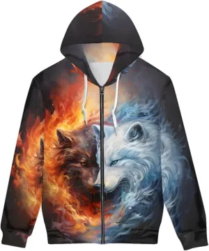 ENLACHIC Men's Novelty Cool 3D Galaxy Wolf Print Graphic Hoodies Zip up Hoodie Pullover Sweatshirts