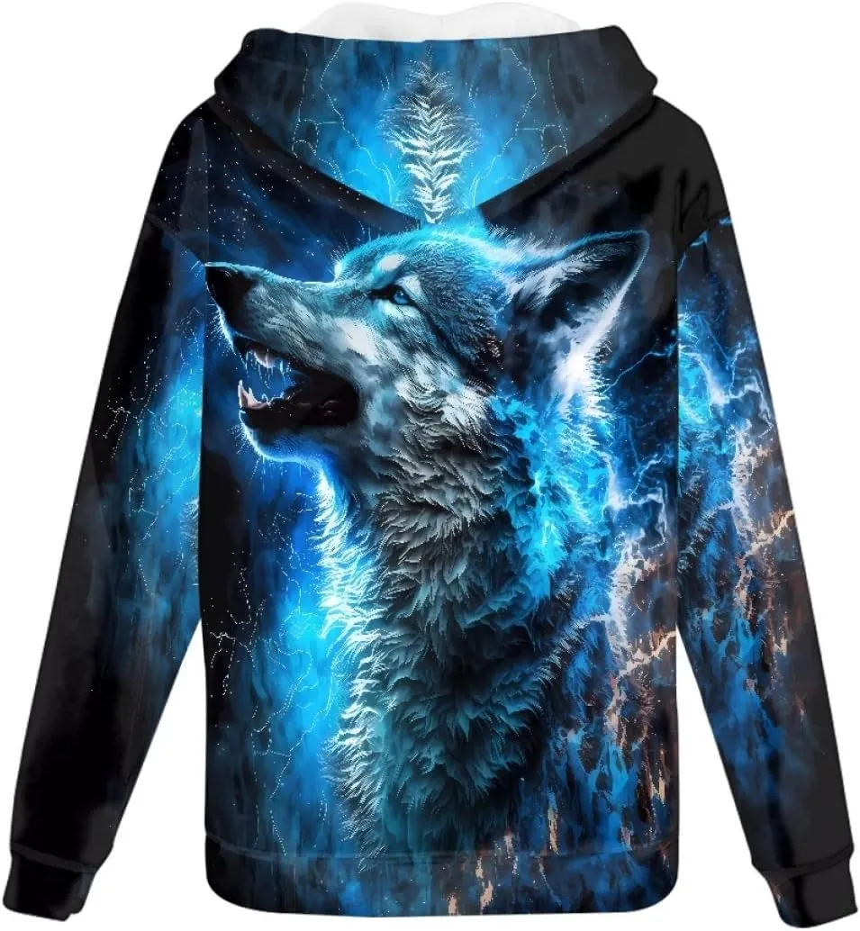 ENLACHIC Men's Novelty Cool 3D Galaxy Wolf Print Graphic Hoodies Zip up Hoodie Pullover Sweatshirts
