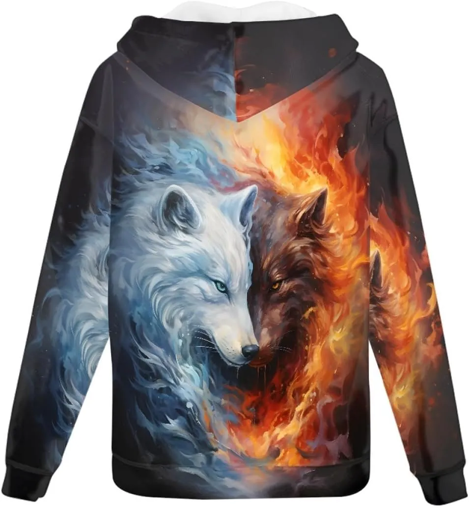 ENLACHIC Men's Novelty Cool 3D Galaxy Wolf Print Graphic Hoodies Zip up Hoodie Pullover Sweatshirts