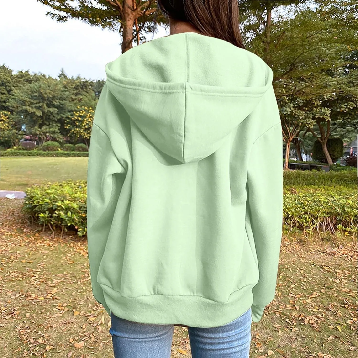 Fenleo Womens Zip Up Hoodies Long Sleeve Oversized Sweatshirts Fall Outfits Pockets Patchwork Hoodie for Women