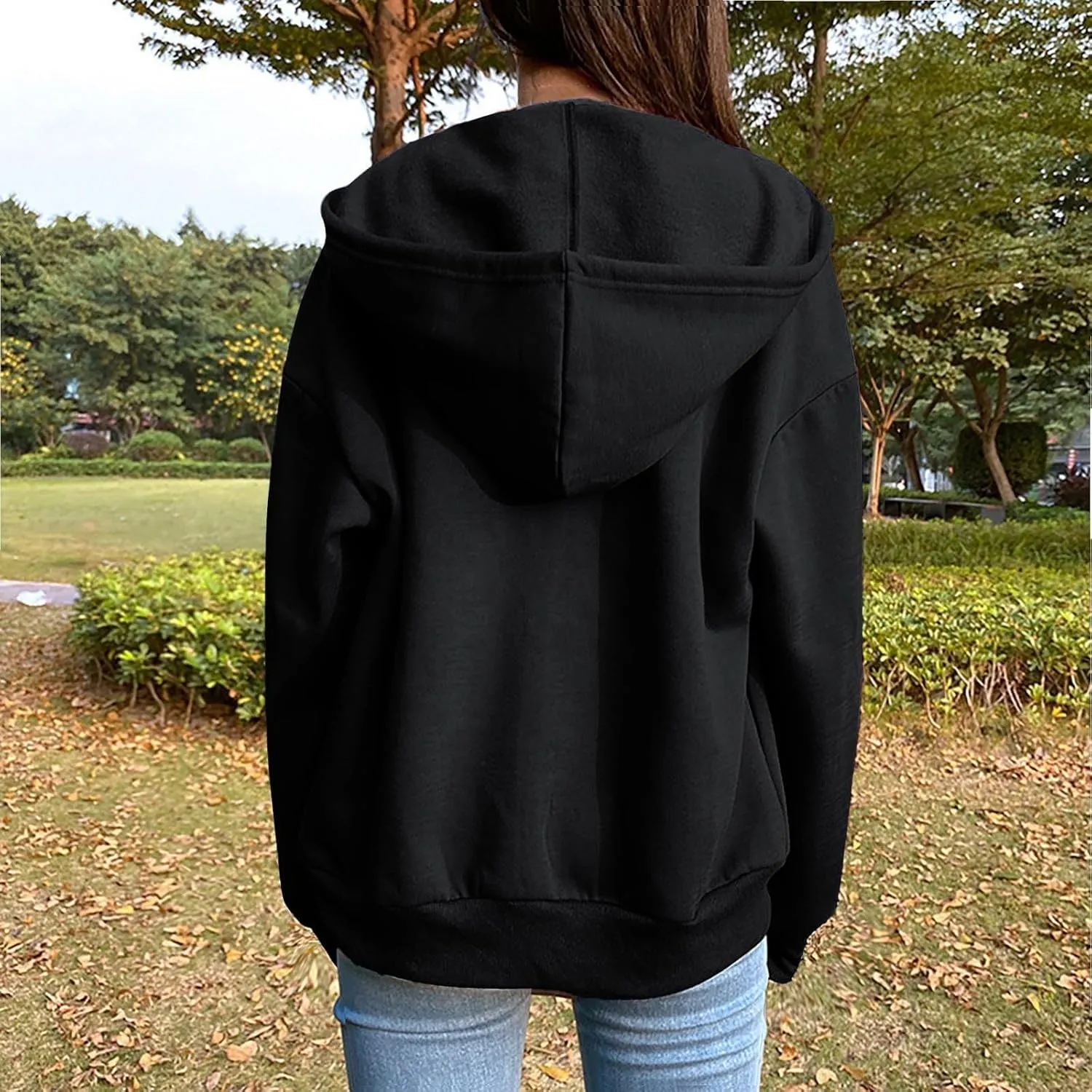 Fenleo Womens Zip Up Hoodies Long Sleeve Oversized Sweatshirts Fall Outfits Pockets Patchwork Hoodie for Women