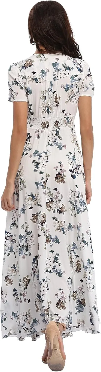 Ferrendo Women's Floral Maxi Dress Button Up Split Flowy Bohemian Party Beach Dresses