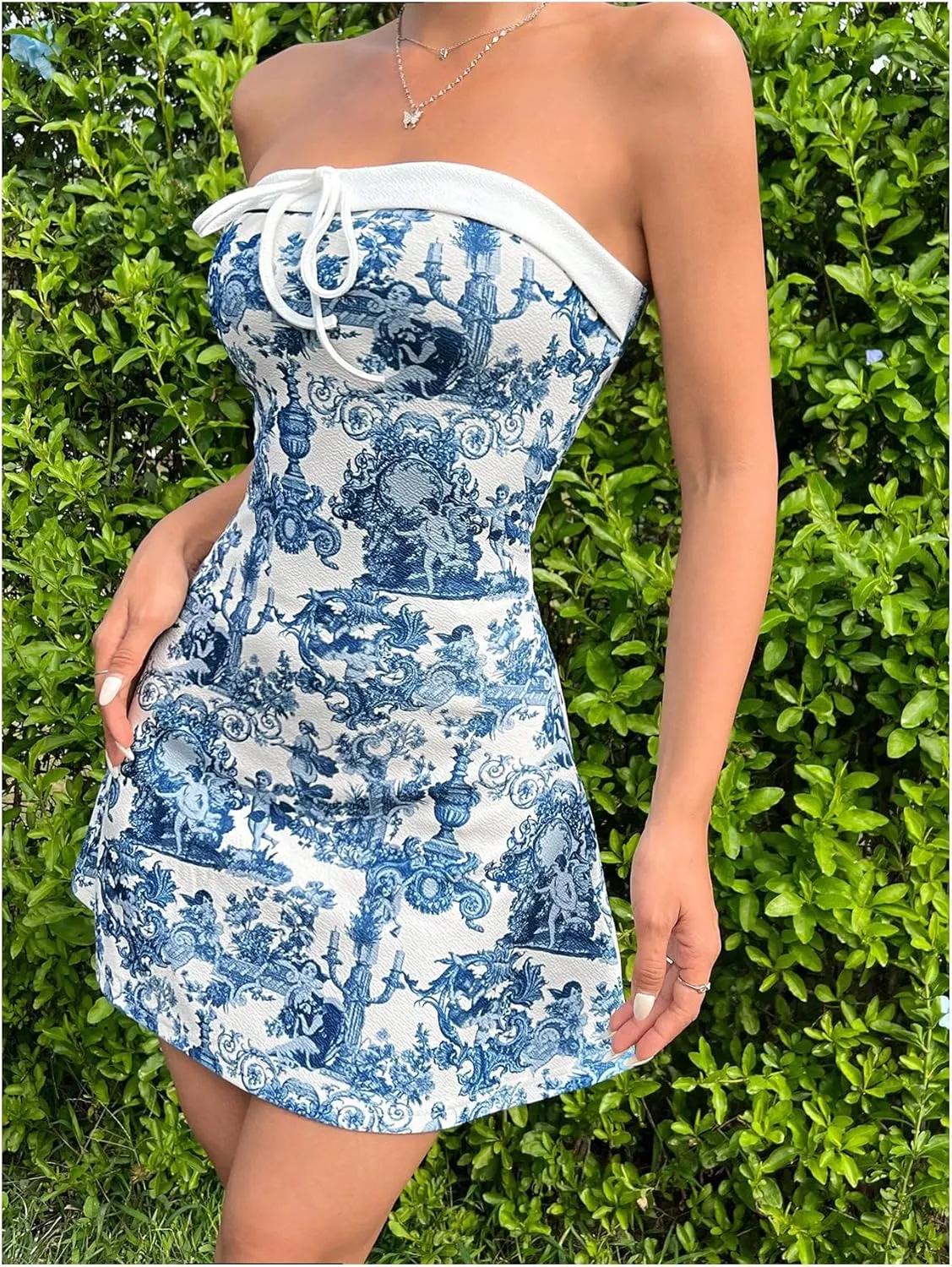 Floerns Women's Boho Floral Print Bandeau Mini Dress Strapless Summer Tube Dresses