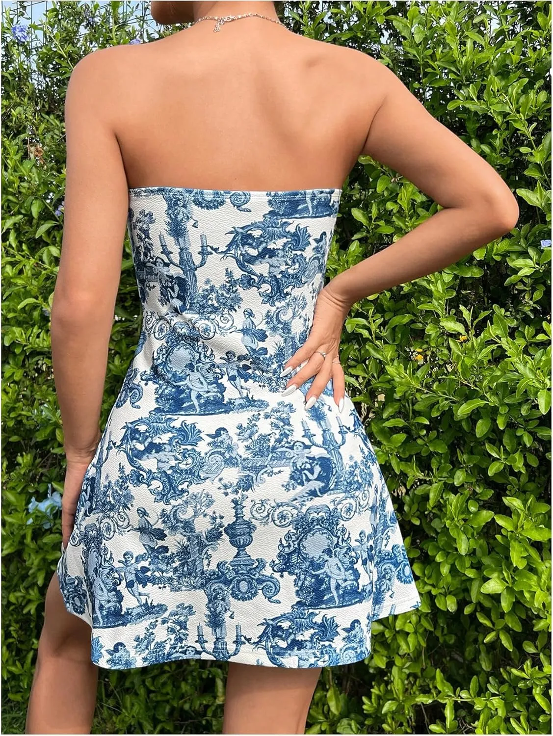 Floerns Women's Boho Floral Print Bandeau Mini Dress Strapless Summer Tube Dresses