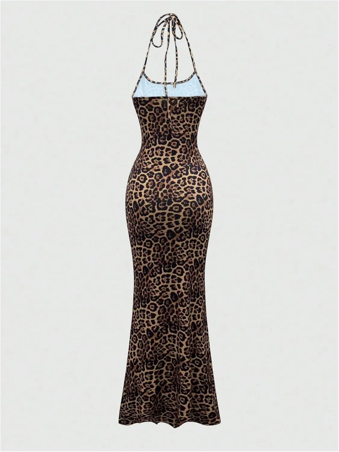 Floerns Women's Leopard Print Sleeveless Halter Dress Club Bodycon Maxi Dresses