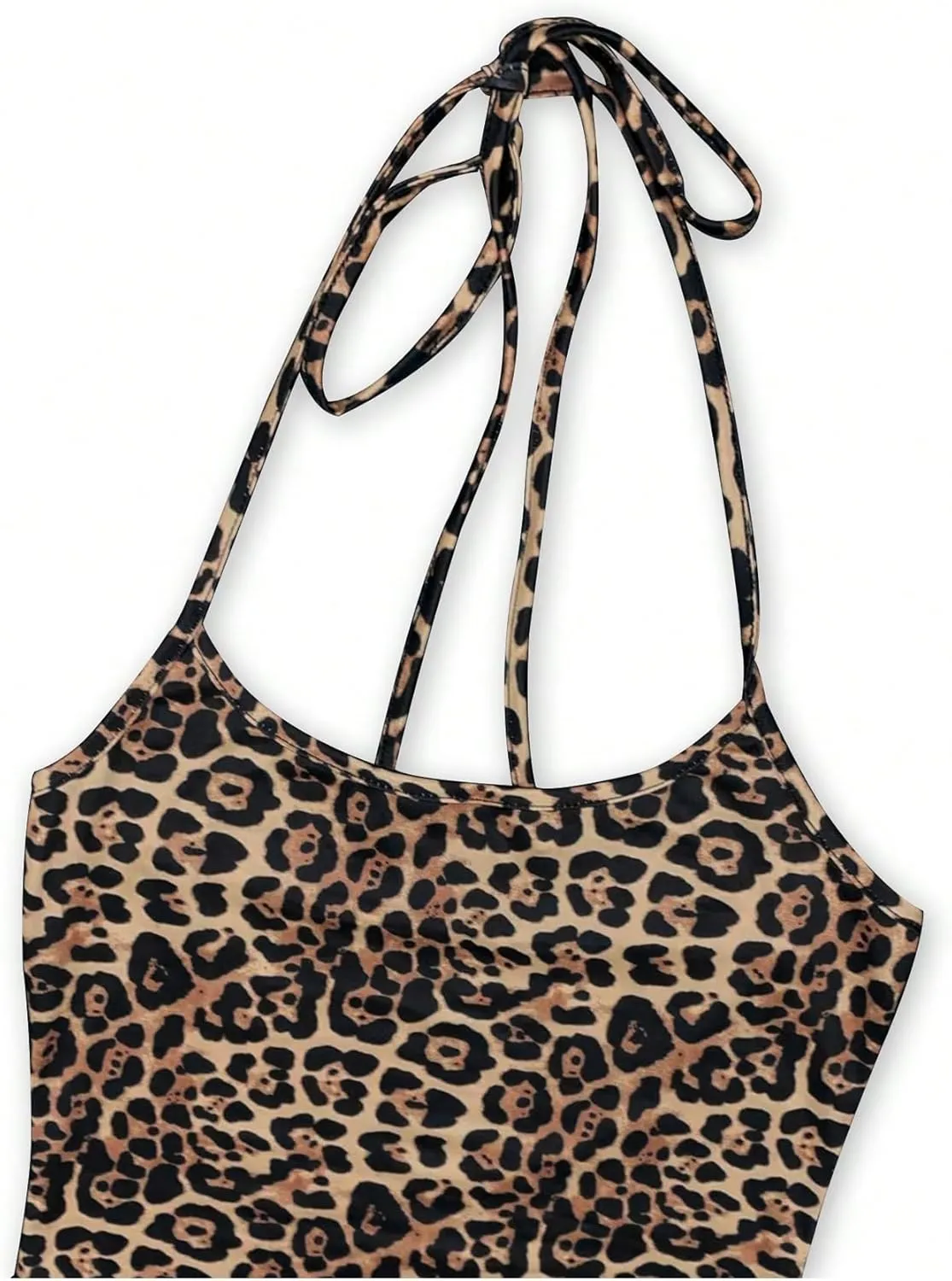 Floerns Women's Leopard Print Sleeveless Halter Dress Club Bodycon Maxi Dresses