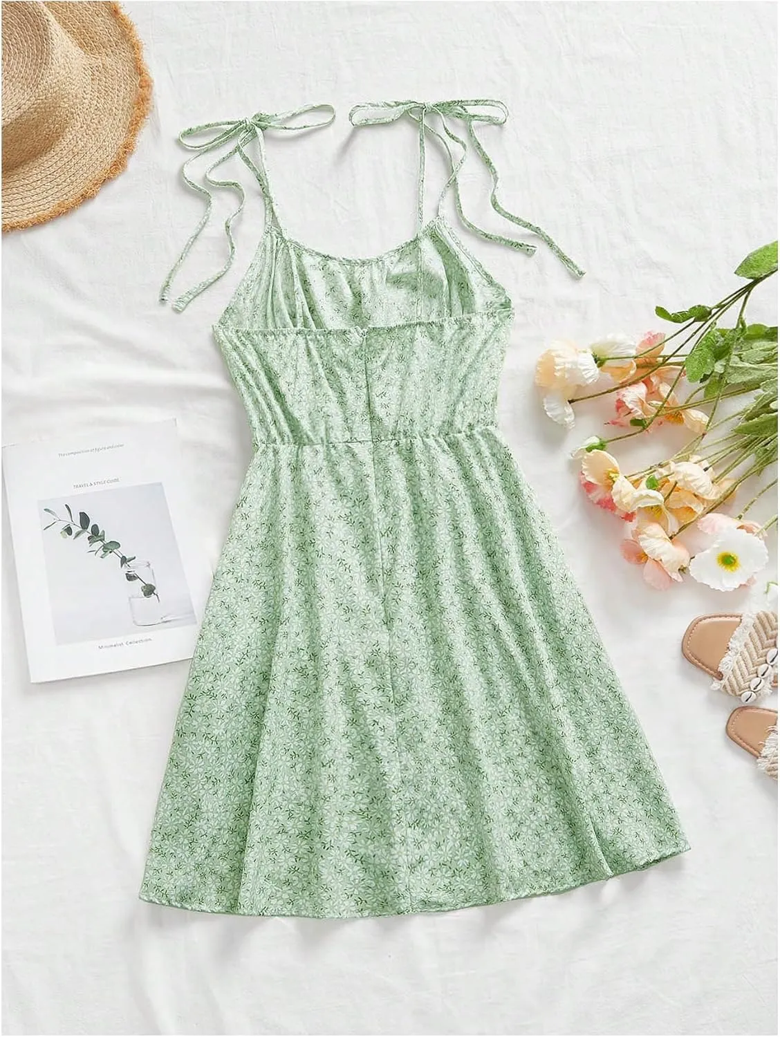 Floerns Women's Plus Size Floral Tie Shoulder Cami Dress Sleeveless Flared Mini Dresses