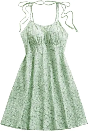 Floerns Women's Plus Size Floral Tie Shoulder Cami Dress Sleeveless Flared Mini Dresses
