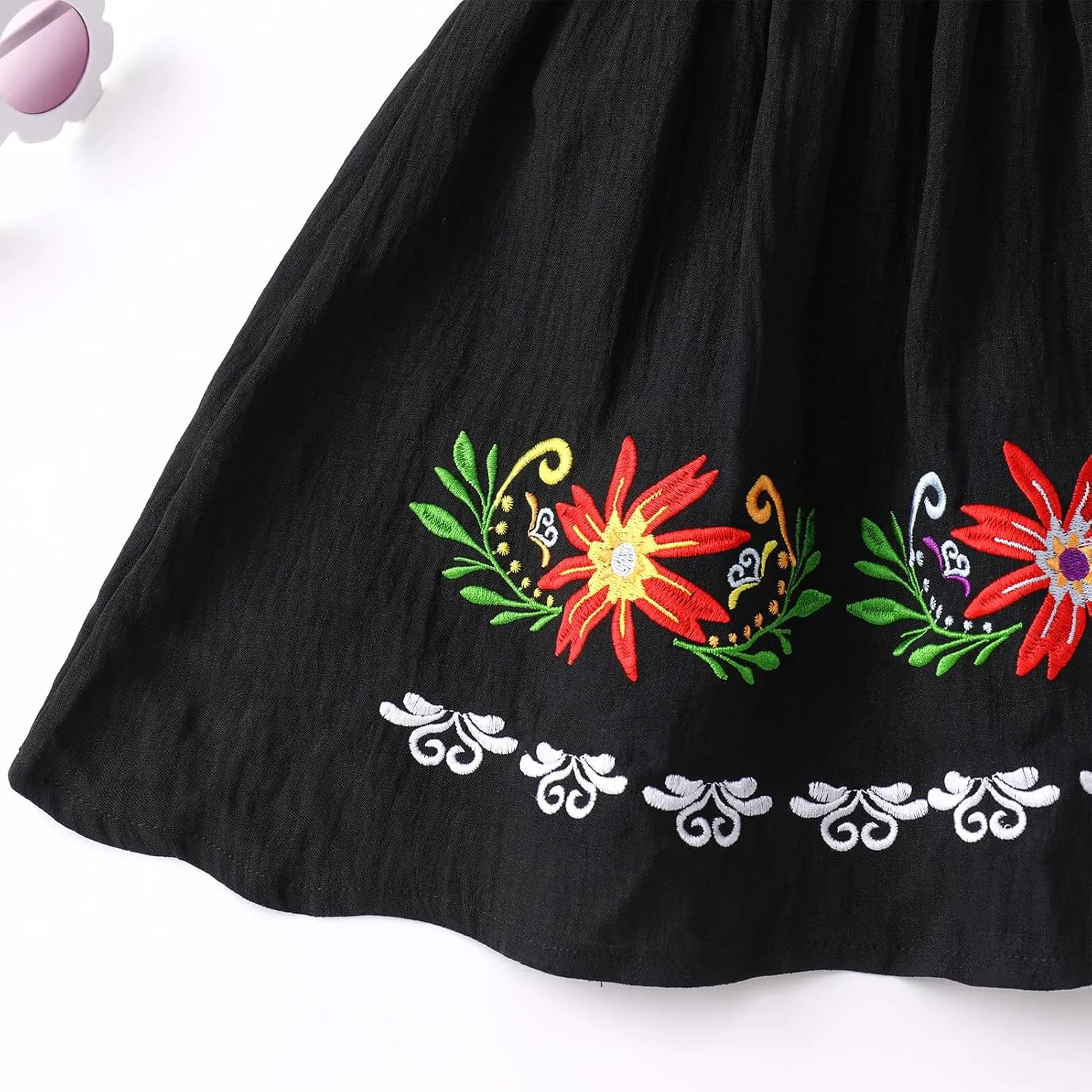 FYMNSI Mexican Dress for Girls Toddler Baby Cinco De Mayo Fiesta Mexican Off Shoulder Floral Embroidered Drape Casual Dress